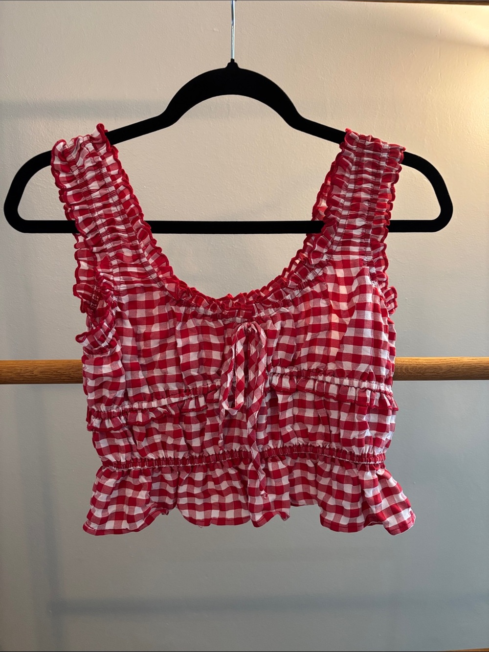Red Gingham Ruffle Crop Top